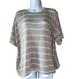 Lumière Tie Back Ruffle Hem Short Sleeve Top Striped Knit Amber Size Large